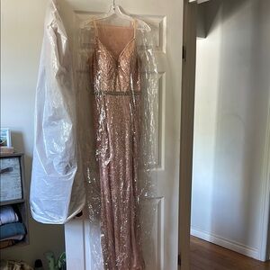 Pink Sequin Gown with Silver Accents